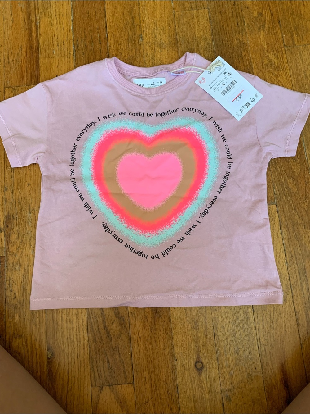 Zara Pink Tee with Multi-Color Heart Graphic
